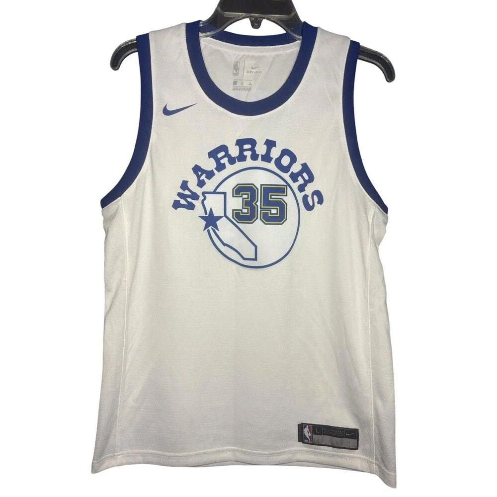 Nike White and Blue Warriors #35 Basketball Jersey